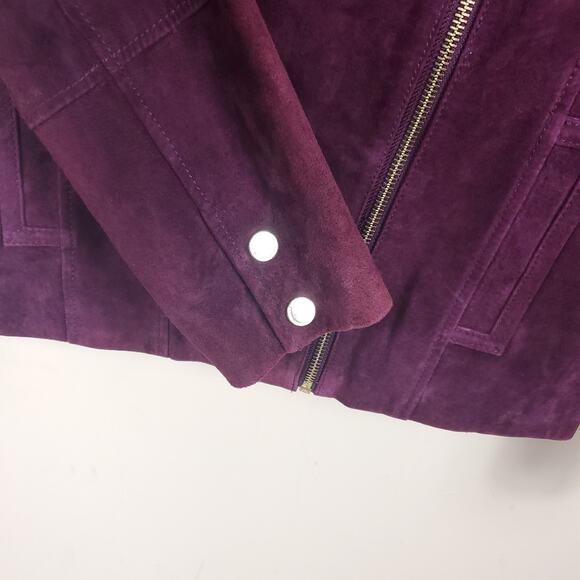 Isaac Mizrahi Live!  Burgundy Suede Moto Jacket 4 - Picture 4 of 12